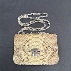 Python Crossbody Bag with Chain Strap